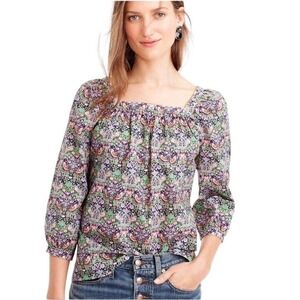 J.‎ CREW Liberty Fabric Top Women's Small Penny Peasant Floral Bird Square Neck
